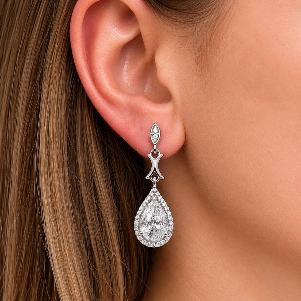 Pear Cut 2 Carat Moissanite Diamond Dangle Earrings: Vintage Sterling Silver