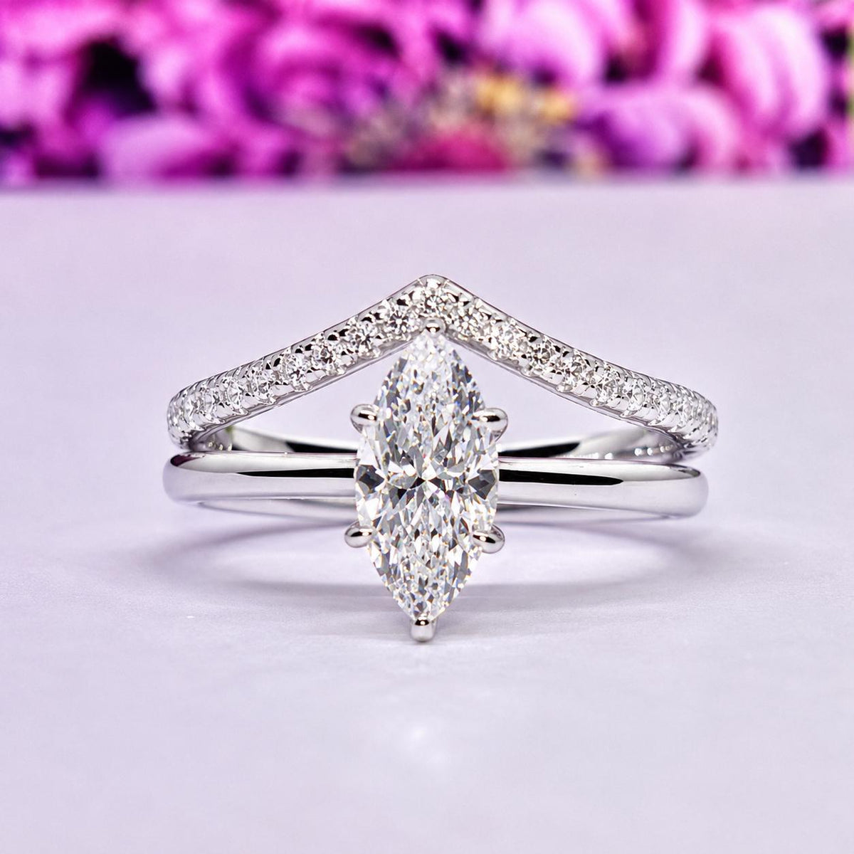 Marquise 1.5 Ct Moissanite Engagement Ring Set: 925 Sterling Silver