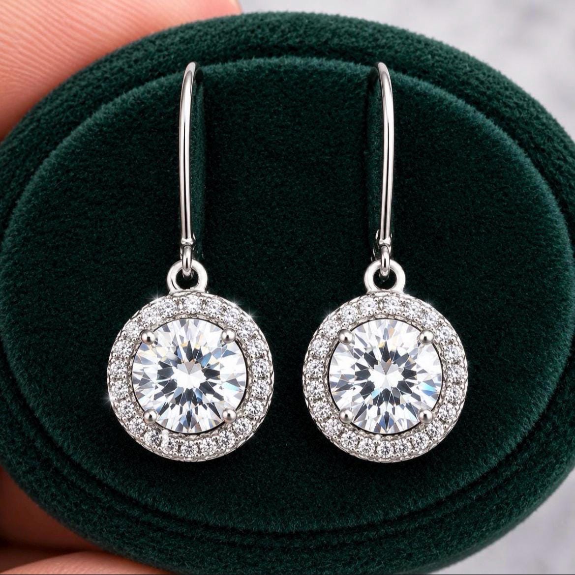 Moissanite Diamond Dangle Earrings: 925 Sterling Silver, Round Cut, 1.5 Carat