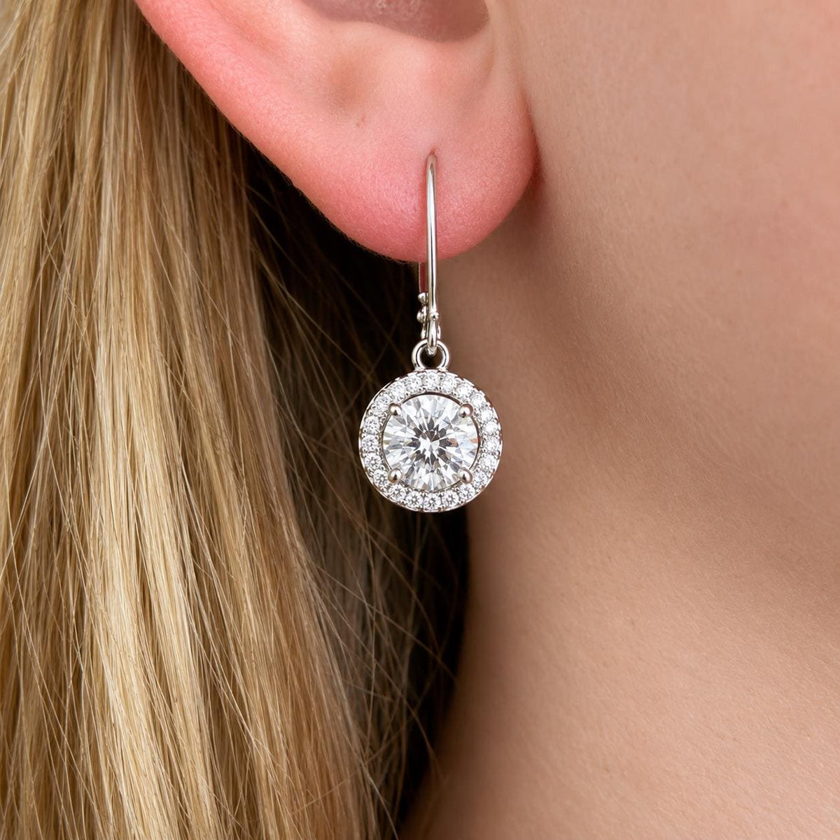Moissanite Diamond Dangle Earrings: 925 Sterling Silver, Round Cut, 1.5 Carat