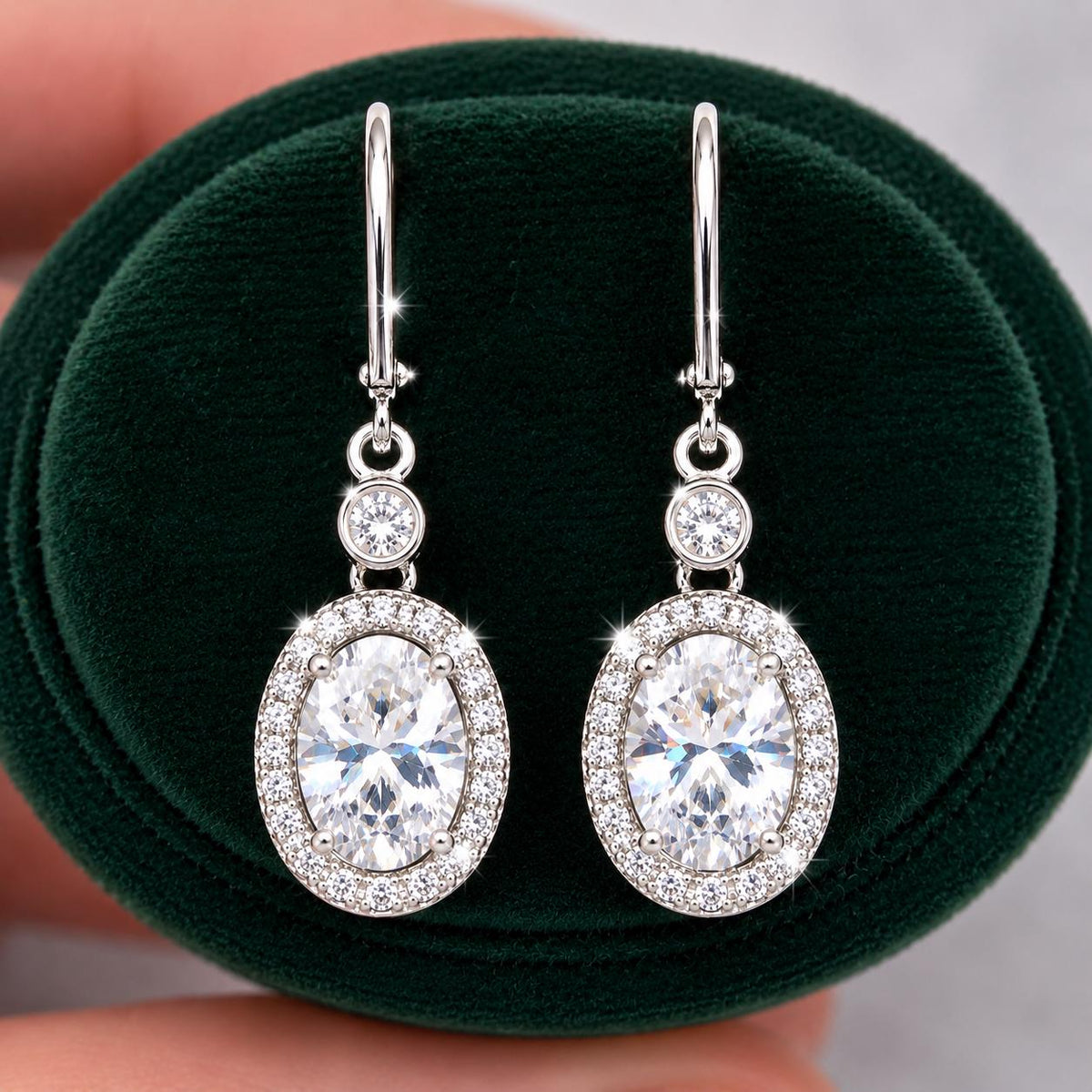 Oval Cut 1.5 Ct Moissanite Dangle Earrings: 925 Sterling Silver