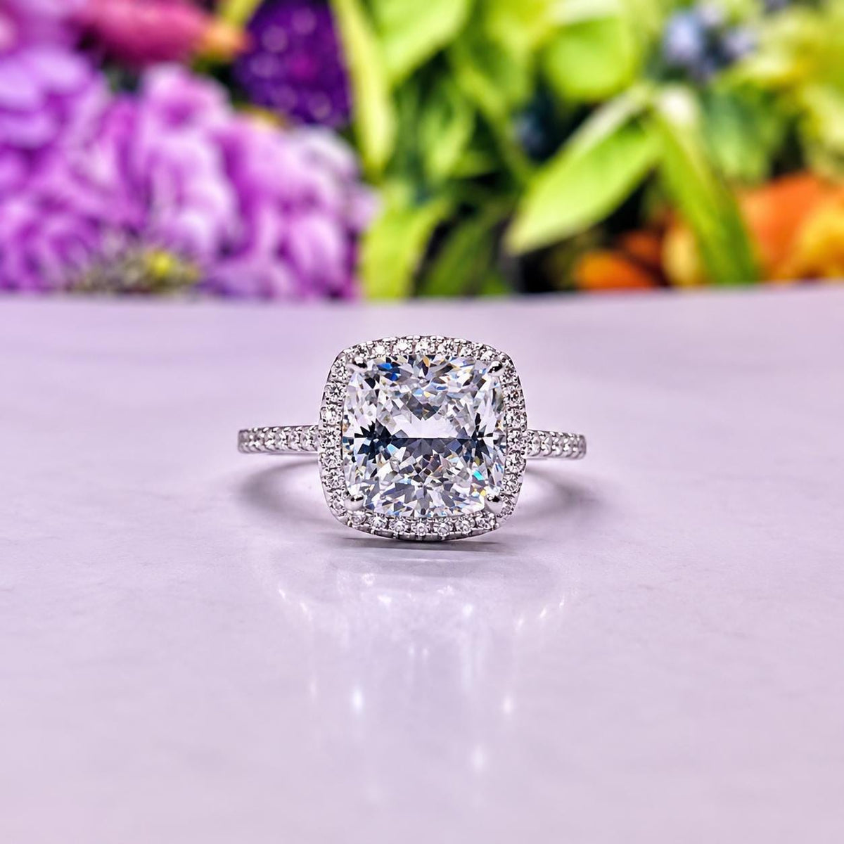 Cushion Cut Moissanite Ring 5 Carat Engagement Ring : 925 Sterling Silver