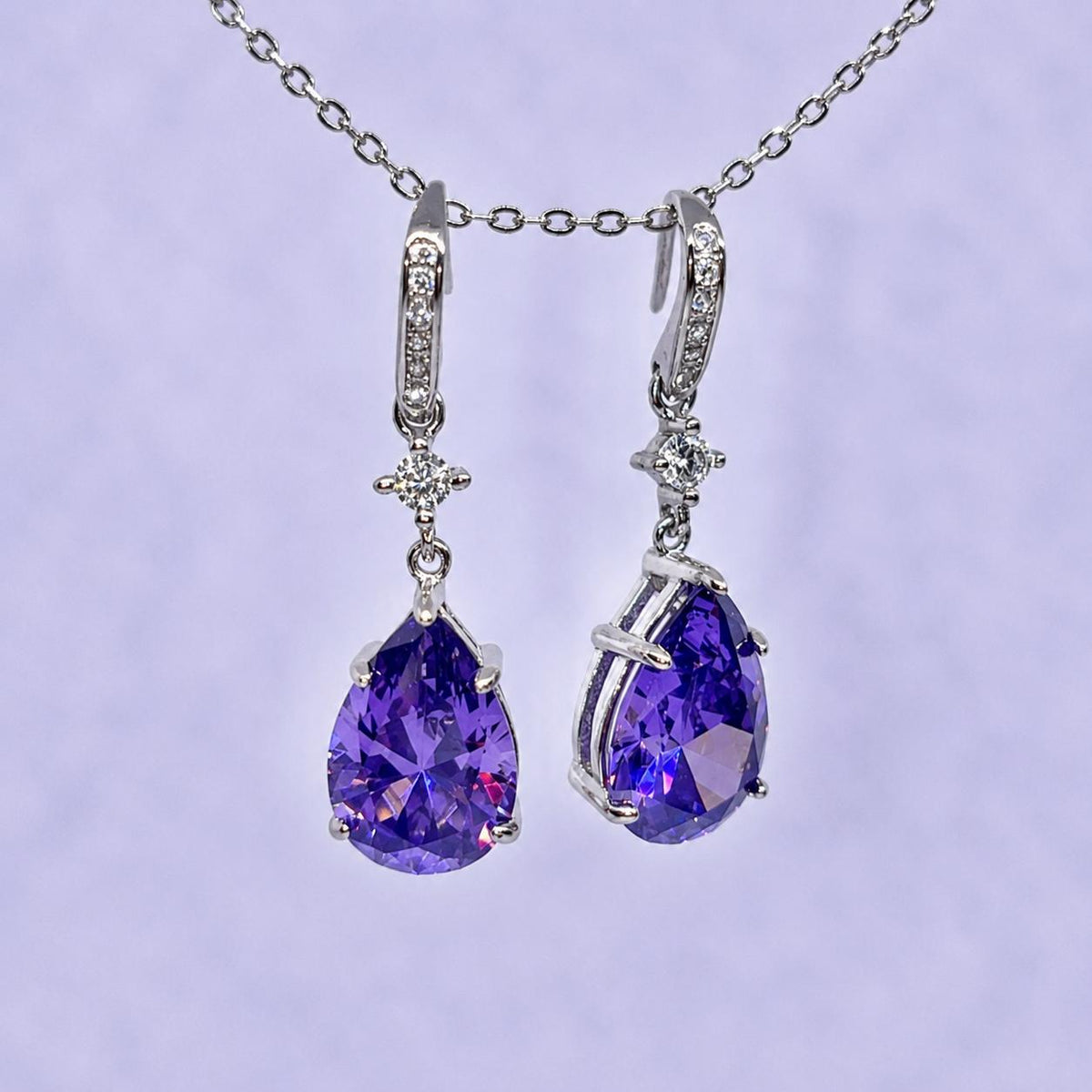 Purple Sapphire Earrings 4 Carat Dangle Drop : 925 Sterling Silver