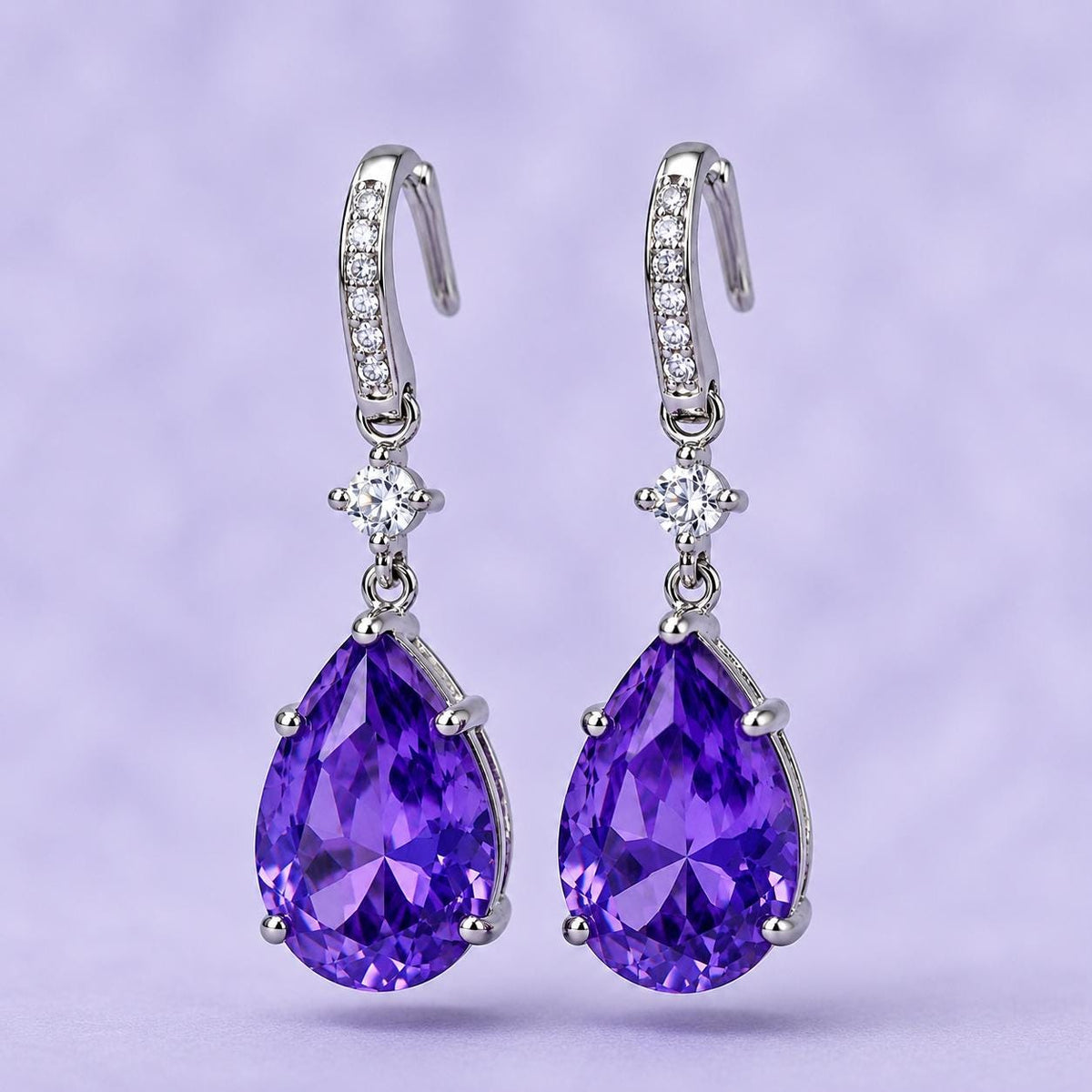 Purple Sapphire Earrings 4 Carat Dangle Drop : 925 Sterling Silver