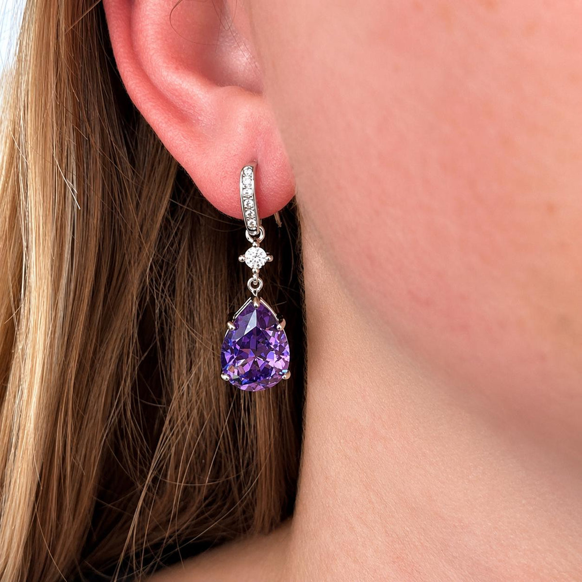 Purple Sapphire Earrings 4 Carat Dangle Drop : 925 Sterling Silver