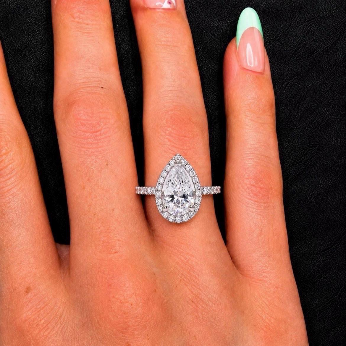 Pear Cut Moissanite Bridal Ring: 925 Sterling Silver, 1.75 CT