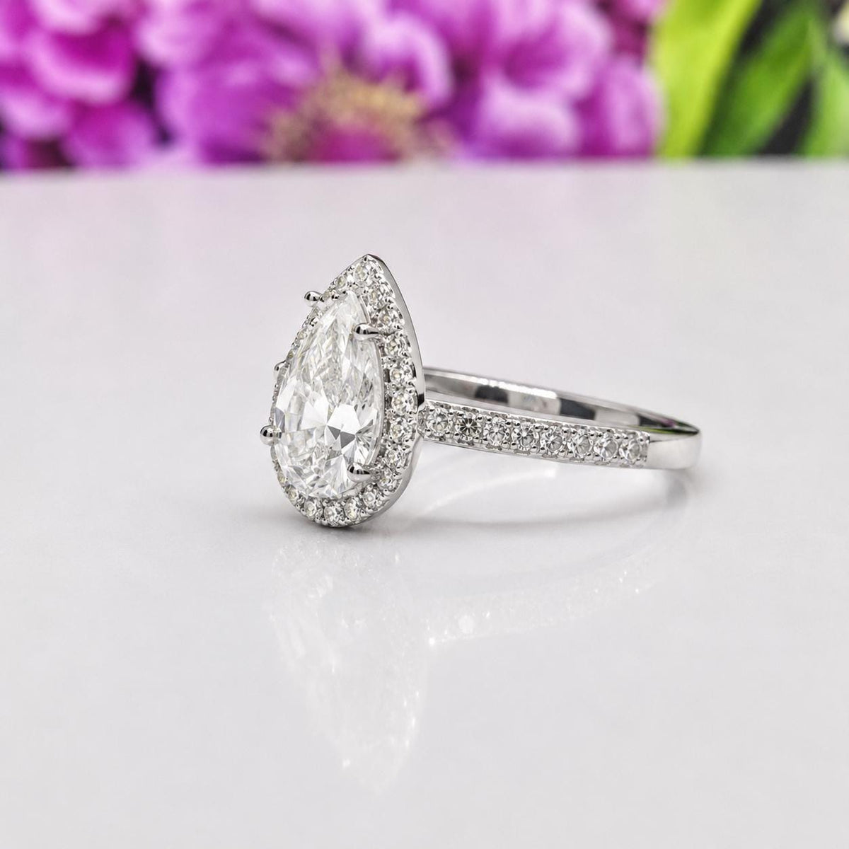 Pear Cut Moissanite Bridal Ring: 925 Sterling Silver, 1.75 CT