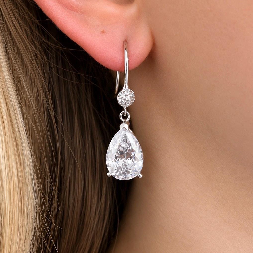 Pear Cut 4 Ct Moissanite Earrings Dangle Drop Earrings : 925 Sterling Silver