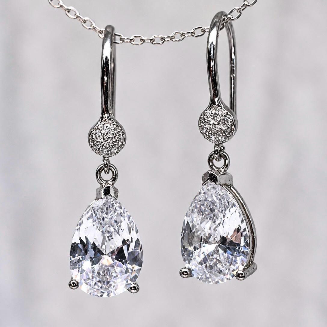 Pear Cut 4 Ct Moissanite Earrings Dangle Drop Earrings : 925 Sterling Silver