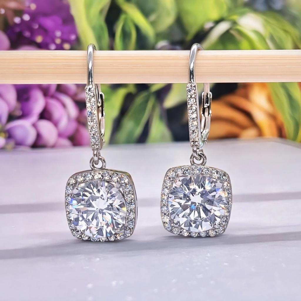 Moissanite Dangle Drop Earrings 2 Carat: 925 Sterling Silver