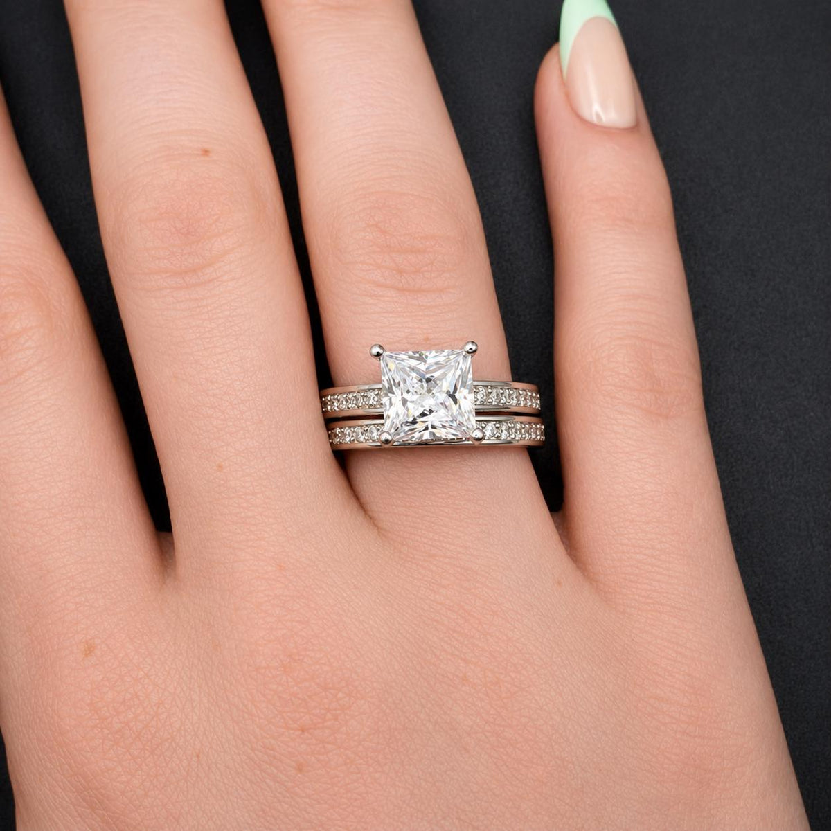 Princess Cut 1.5 Carat VVS White Sapphire Engagement Ring Bridal Set
