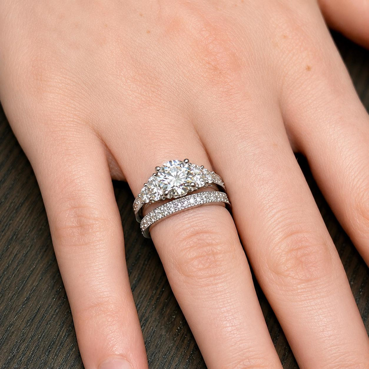Vintage Style 1.25 Ct Moissanite Diamond 2-Pc Wedding Engagement Ring Set