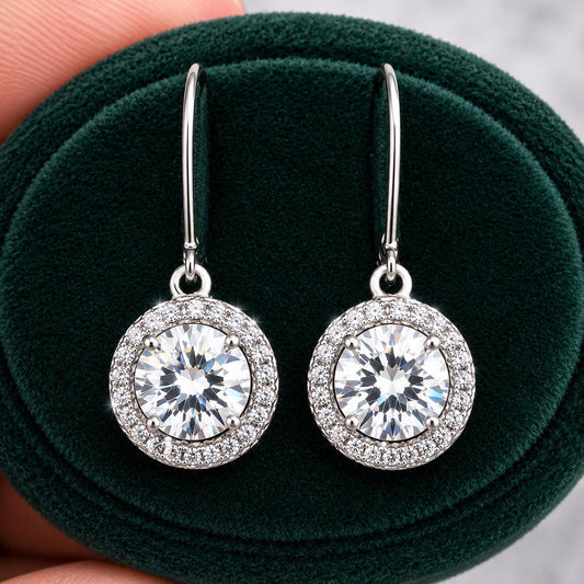 Moissanite Diamond Dangle Earrings: 925 Sterling Silver, Round Cut, 1.5 Carat