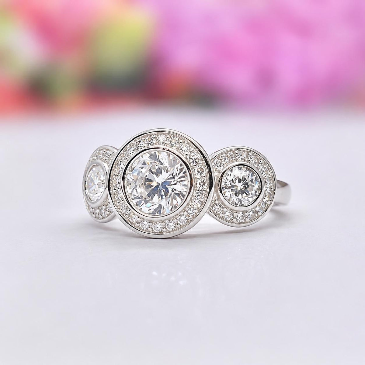 Three Stone Ring 2.5 Carat  Moissanite Diamond 925 Sterling Silver Wedding Engagement Ring