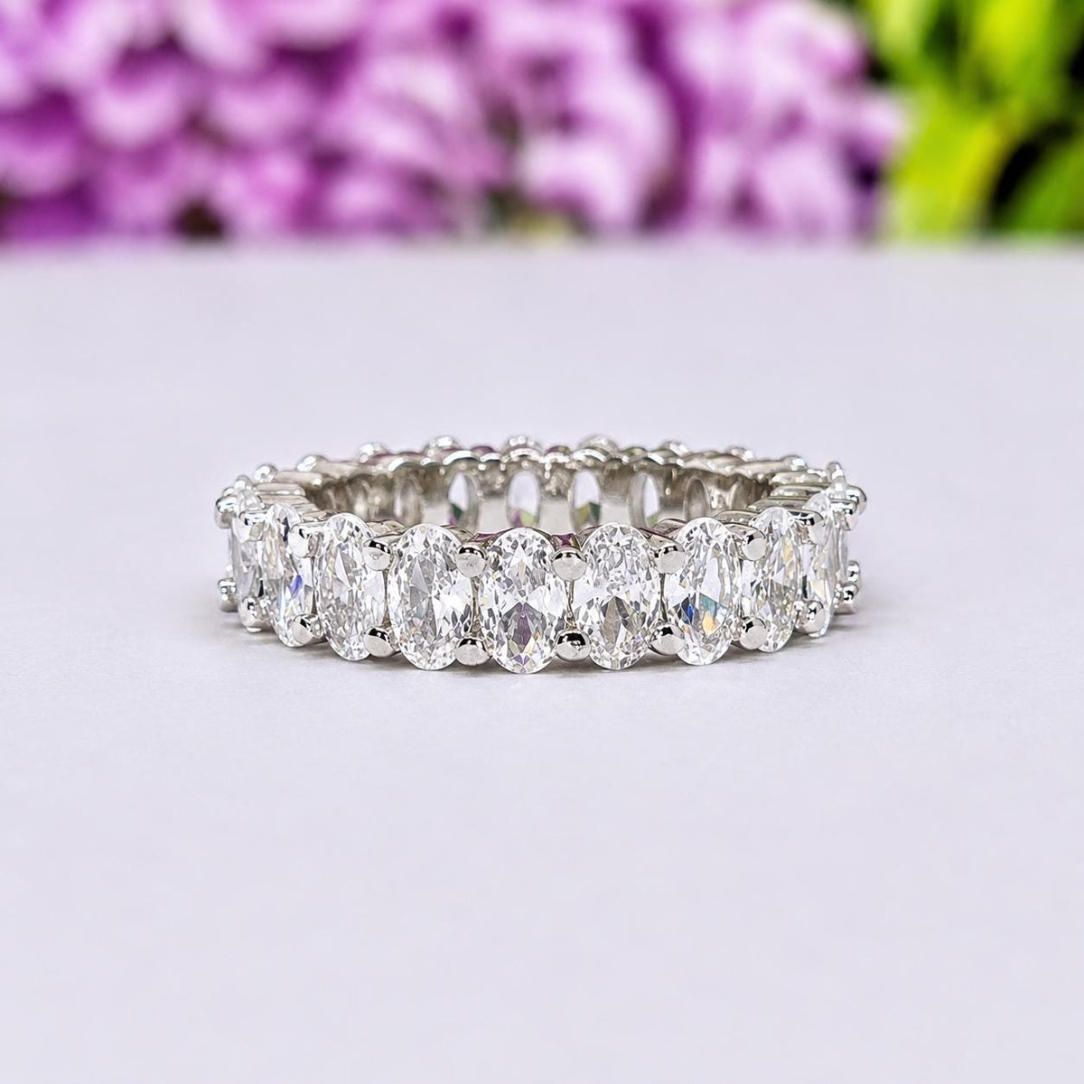 Oval Cut Moissanite Diamond Eternity Wedding Ring Band 925 Sterling Silver