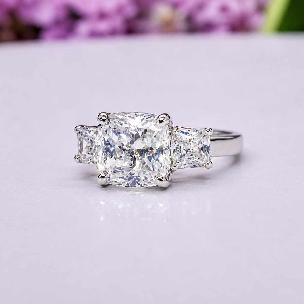 Cushion Cut Moissanite Ring 4 Carat : 925 Sterling Silver