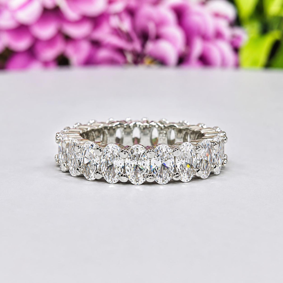 Oval Cut Moissanite Diamond Eternity Wedding Ring Band 925 Sterling Silver