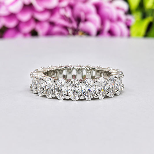 Oval Cut Moissanite Diamond Eternity Wedding Ring Band 925 Sterling Silver
