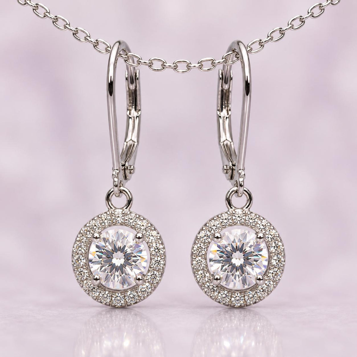 Moissanite Diamond Dangle Earrings: 925 Sterling Silver, Round Cut, 1.5 Carat
