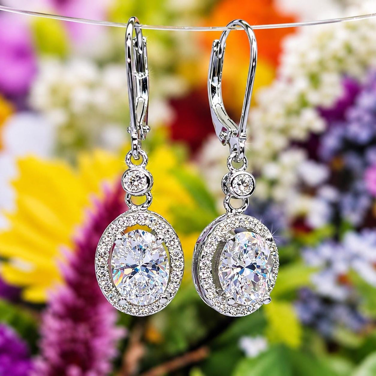 Oval Cut 1.5 Ct Moissanite Dangle Earrings: 925 Sterling Silver