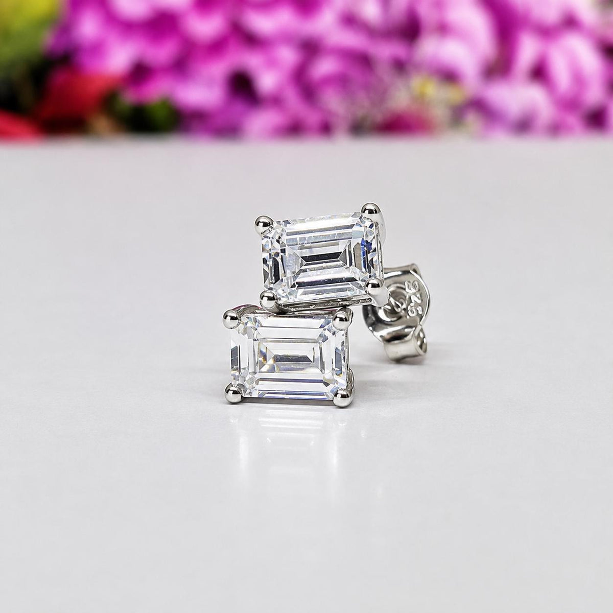 Radiant Cut 1 Carat Moissanite Silver Stud Earrings Gift Boxed