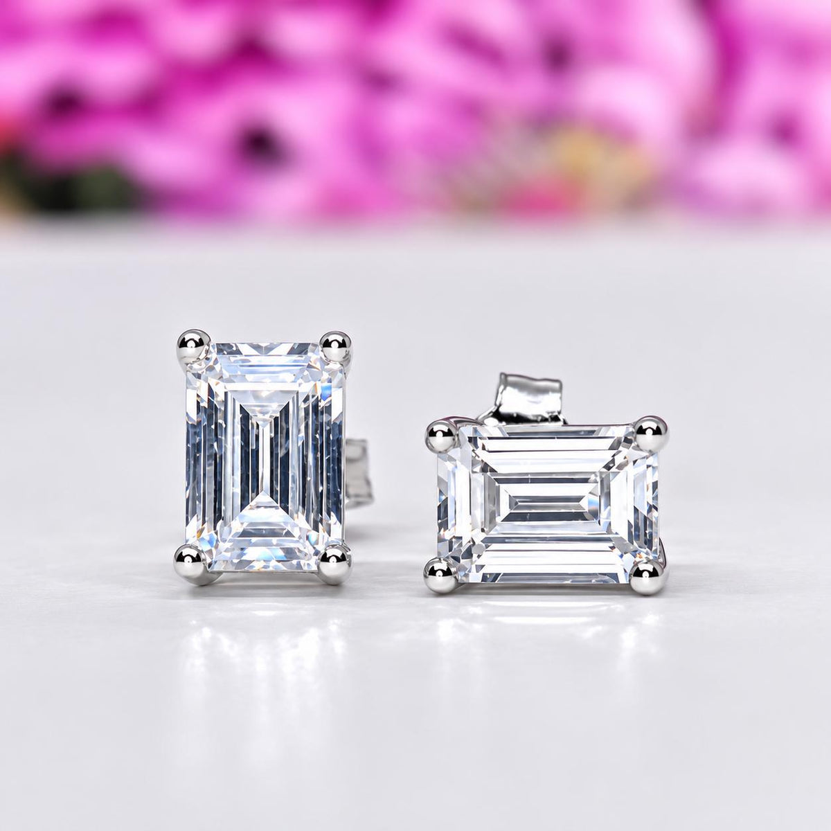 Radiant Cut 1 Carat Moissanite Silver Stud Earrings Gift Boxed
