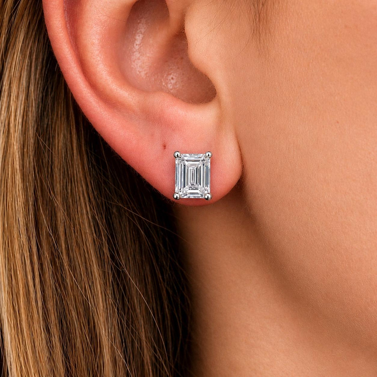 Radiant Cut 1 Carat Moissanite Silver Stud Earrings Gift Boxed