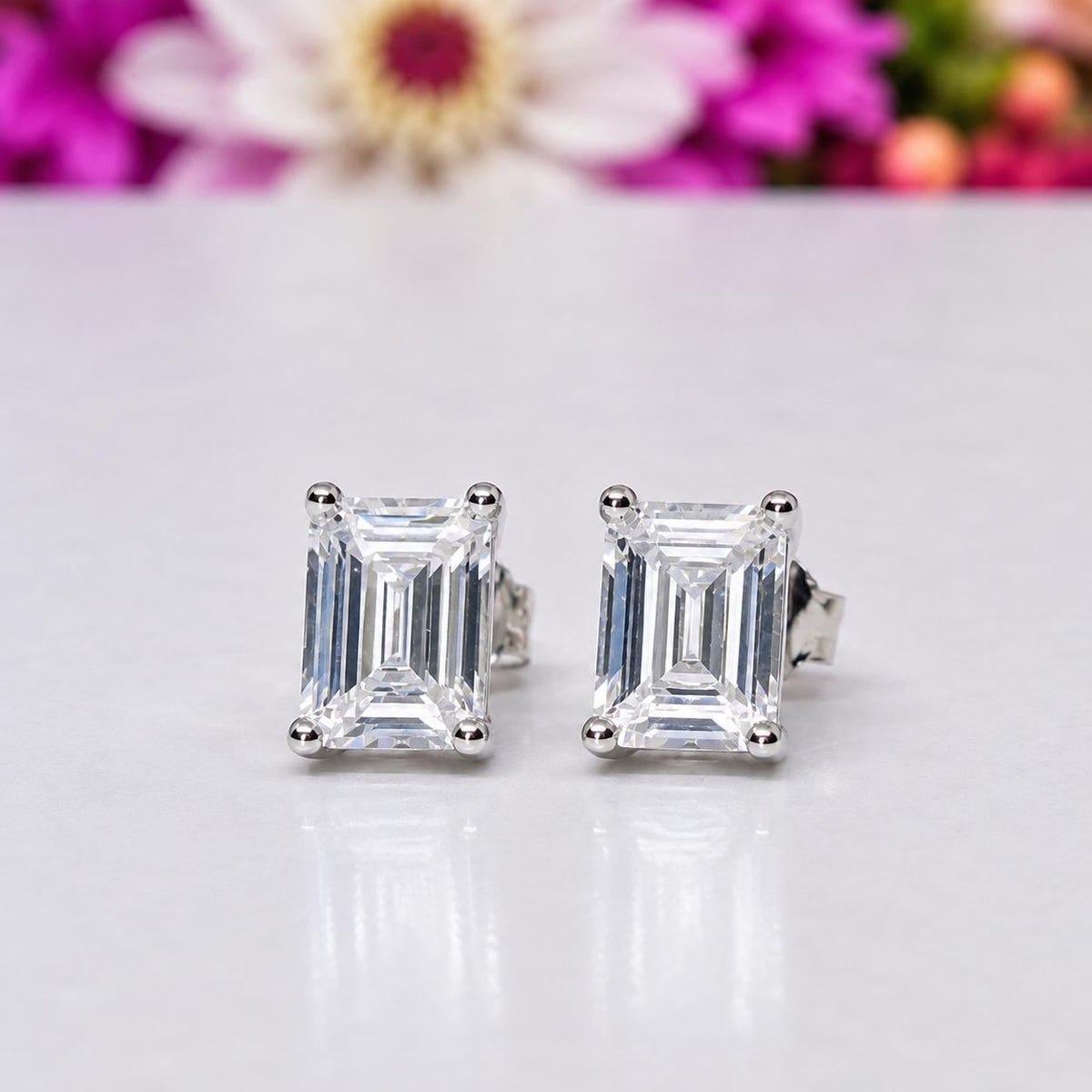 Radiant Cut 1 Carat Moissanite Silver Stud Earrings Gift Boxed