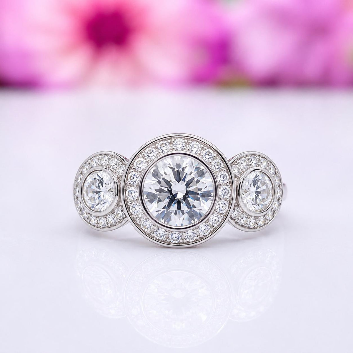 Three Stone Ring 2.5 Carat  Moissanite Diamond 925 Sterling Silver Wedding Engagement Ring