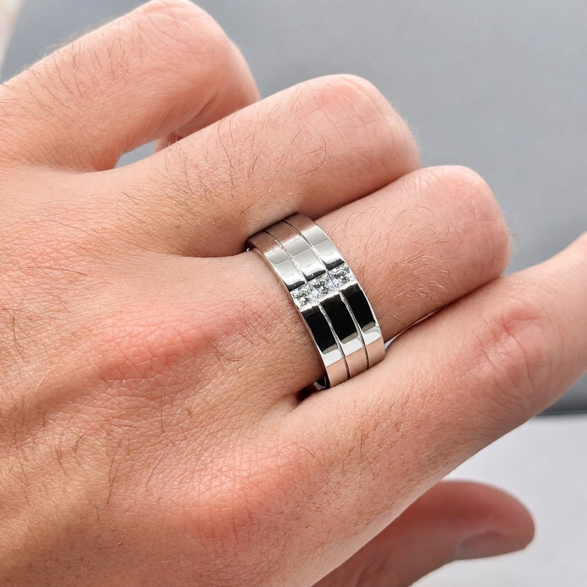 Men's Channel Set  Moissanite Diamond Wedding Band Solid Sterling 925 Silver Ring