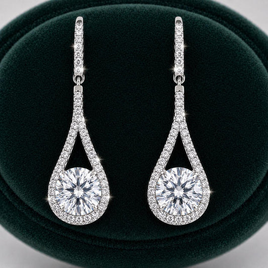 Round Cut 1 Carat VVS  Moissanite Diamond Dangle Drop Earrings 925 Sterling Silver