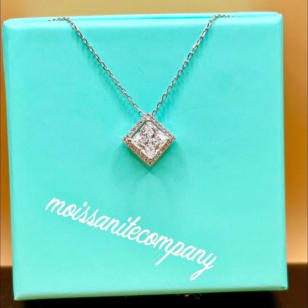 Princess Cut 1.5 Ct  Moissanite Diamond 925 Sterling Silver Pendant Necklace