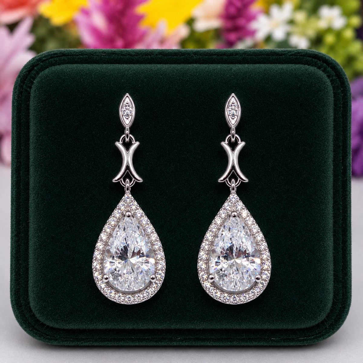 Pear Cut 2 Carat Moissanite Diamond Dangle Earrings: Vintage Sterling Silver