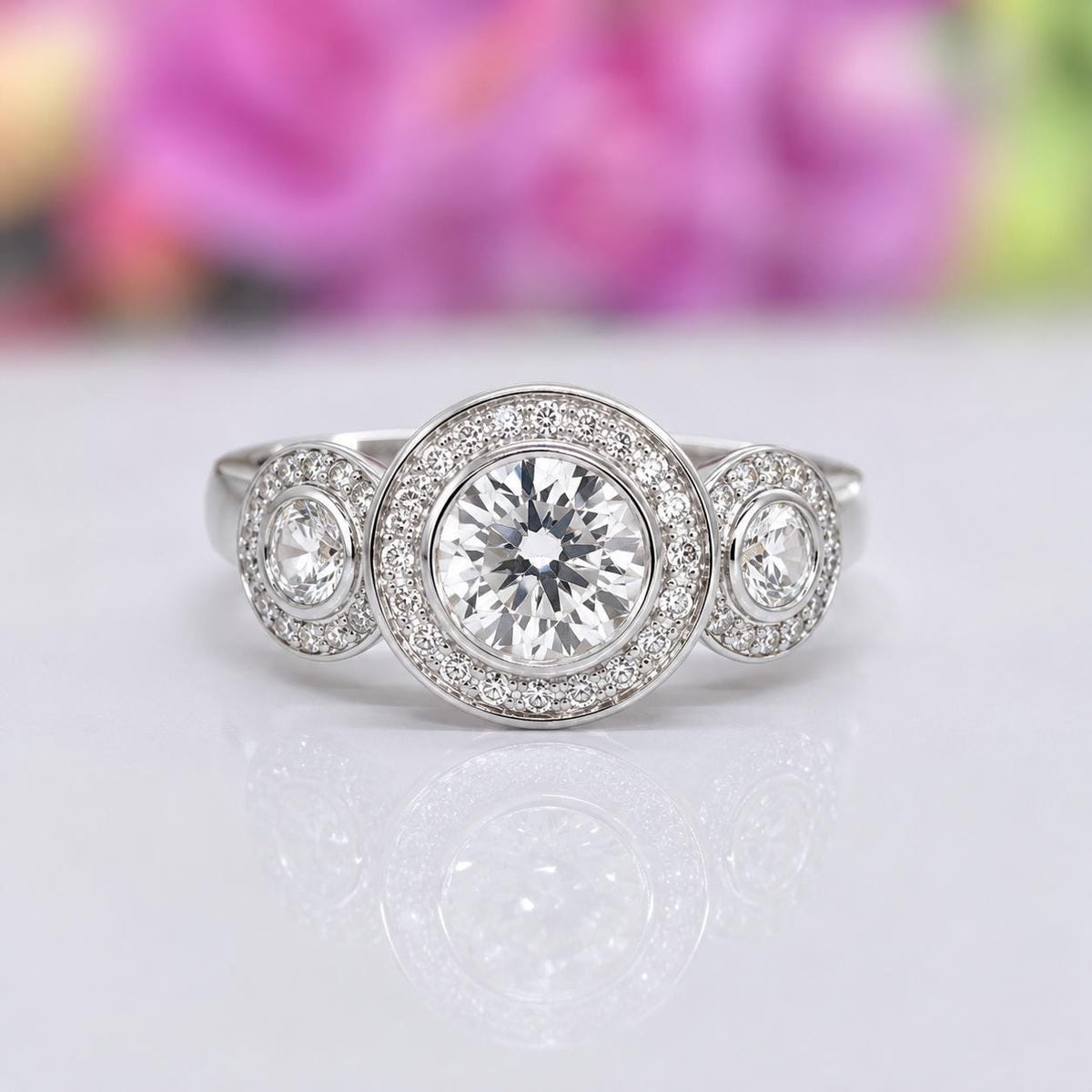 Three Stone Ring 2.5 Carat  Moissanite Diamond 925 Sterling Silver Wedding Engagement Ring