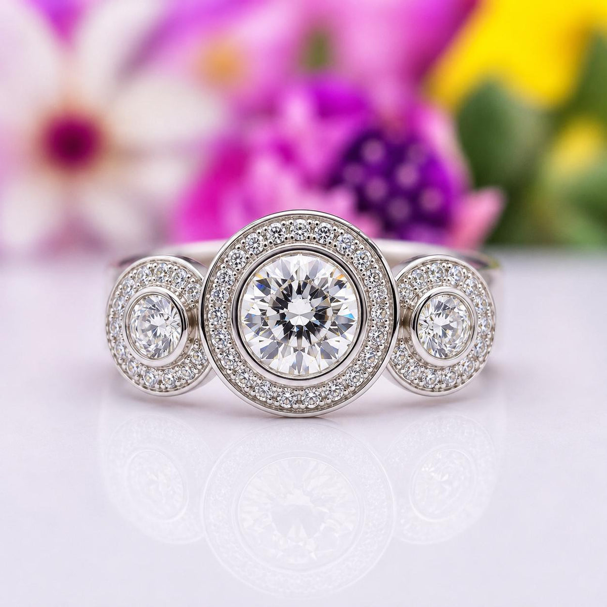 Three Stone Ring 2.5 Carat  Moissanite Diamond 925 Sterling Silver Wedding Engagement Ring