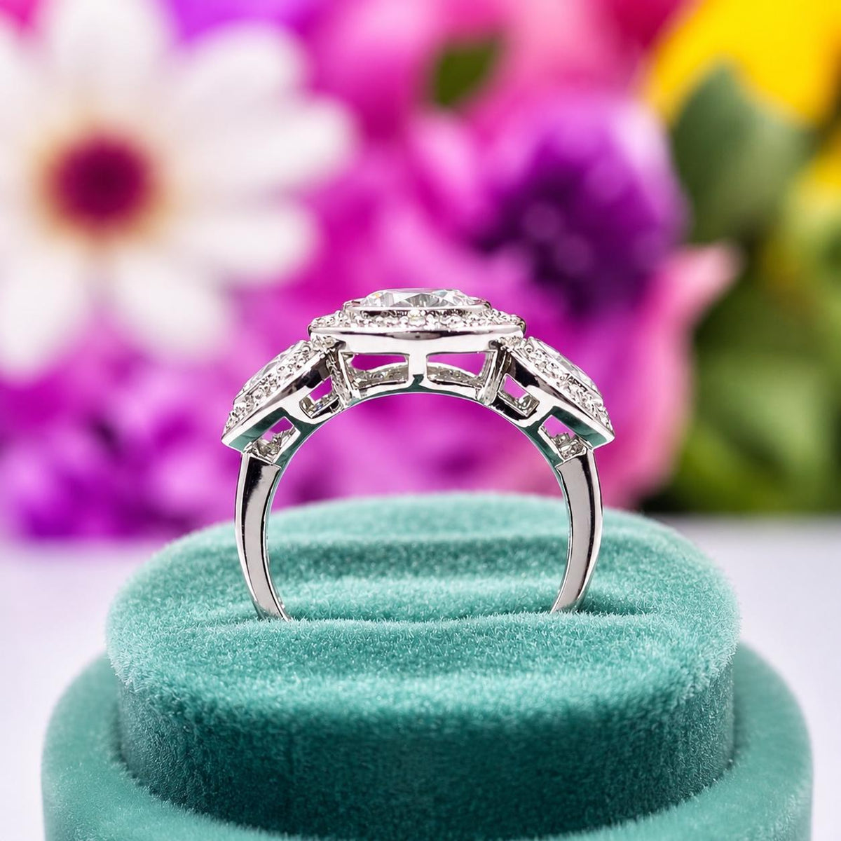 Three Stone Ring 2.5 Carat  Moissanite Diamond 925 Sterling Silver Wedding Engagement Ring