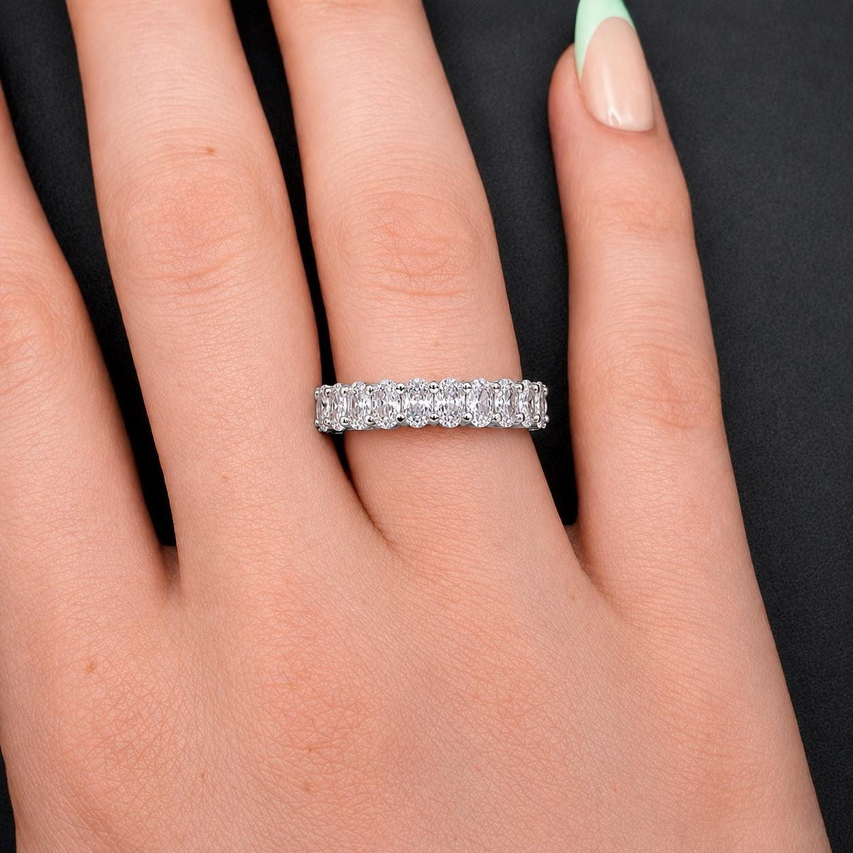 Oval Cut Moissanite Diamond Eternity Wedding Ring Band 925 Sterling Silver