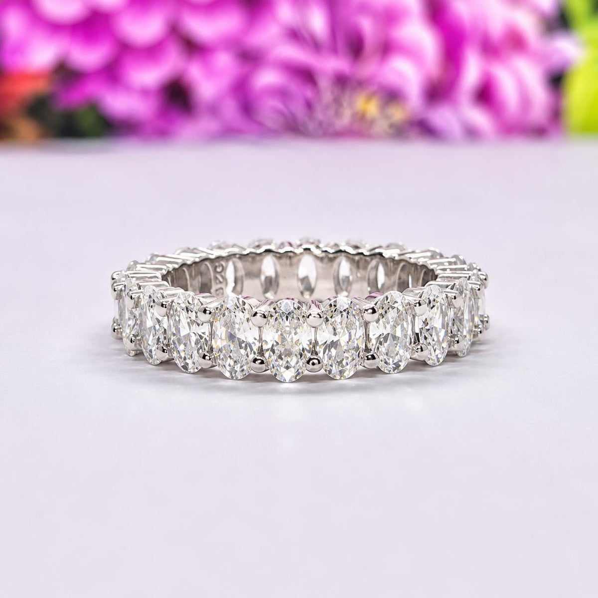 Oval Cut Moissanite Diamond Eternity Wedding Ring Band 925 Sterling Silver