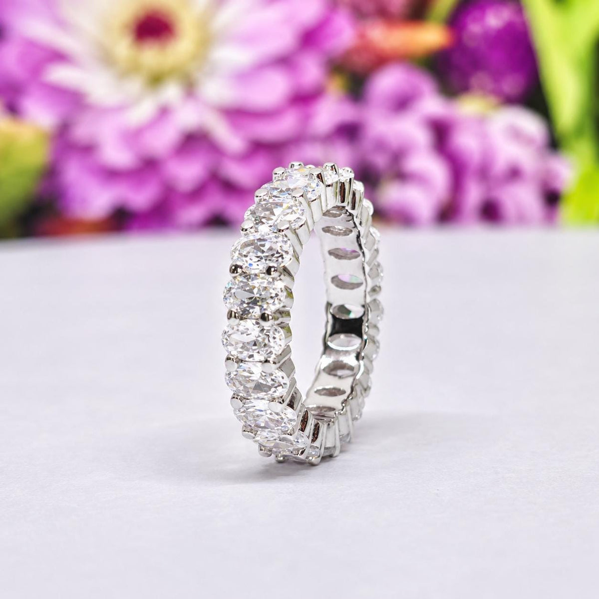Oval Cut Moissanite Diamond Eternity Wedding Ring Band 925 Sterling Silver