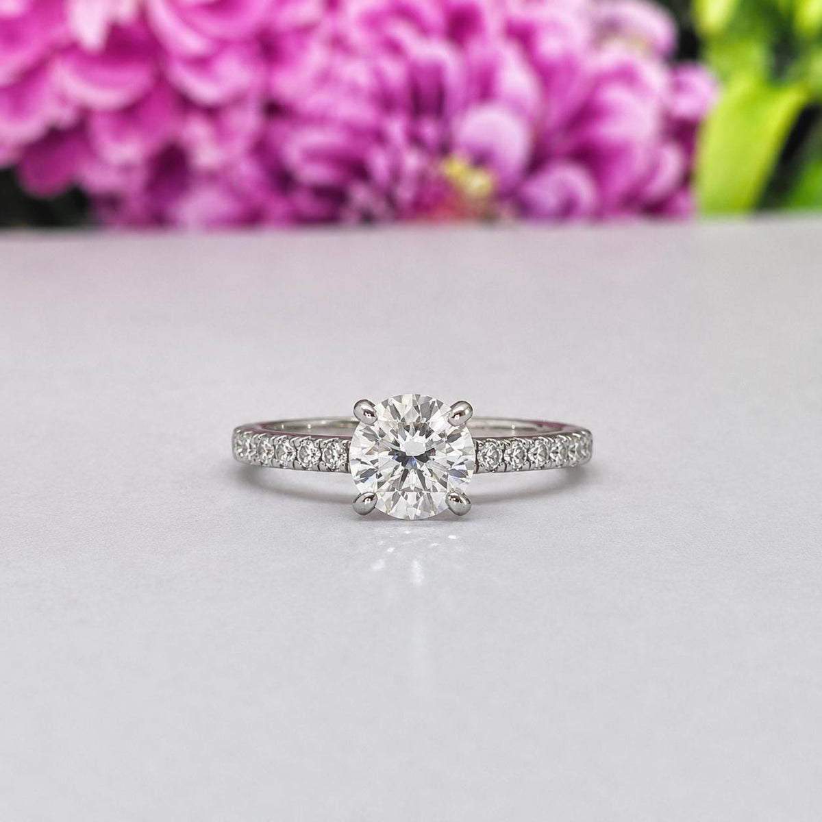 Round Cut Engagement Ring 2 Carat Moissanite: 925 Sterling Silver