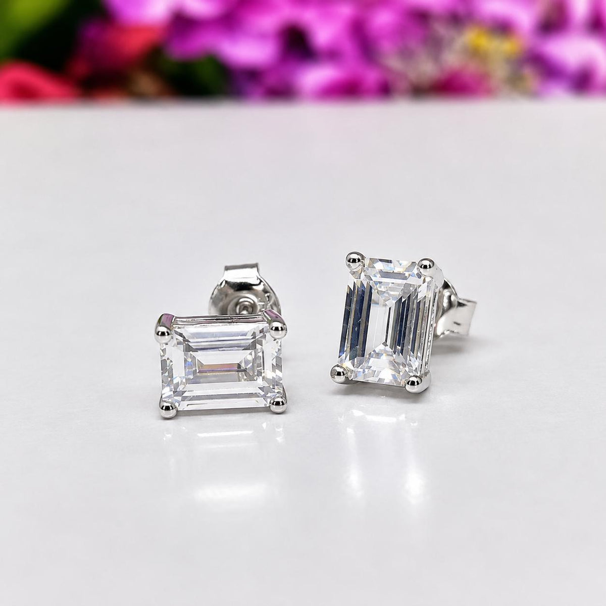 Radiant Cut 1 Carat Moissanite Silver Stud Earrings Gift Boxed