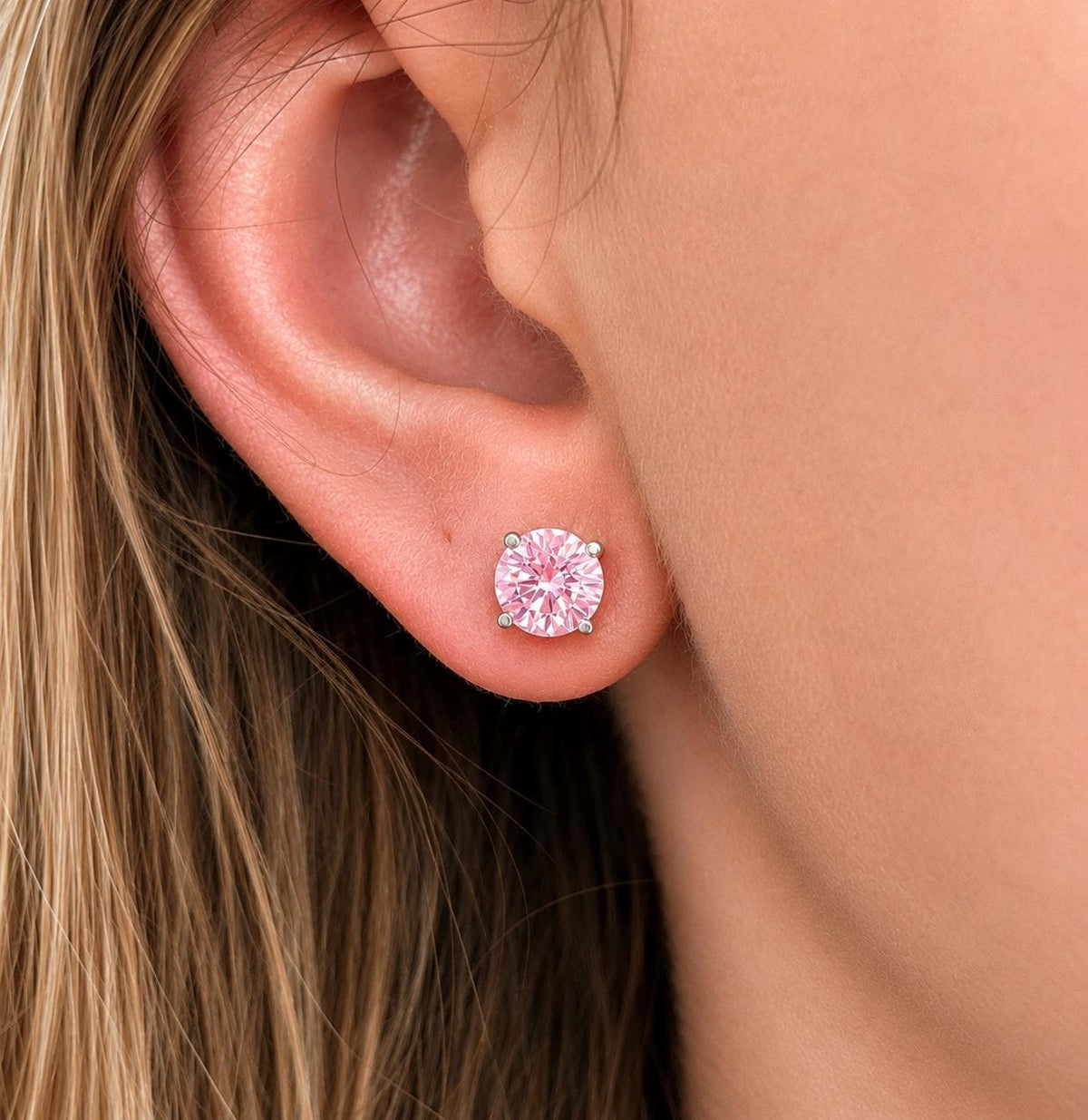 Pink Sapphire Sterling Silver Stud Earrings - 1 Carat, Gift Boxed