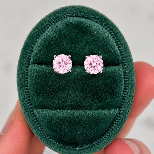 Pink Sapphire Sterling Silver Stud Earrings - 1 Carat, Gift Boxed