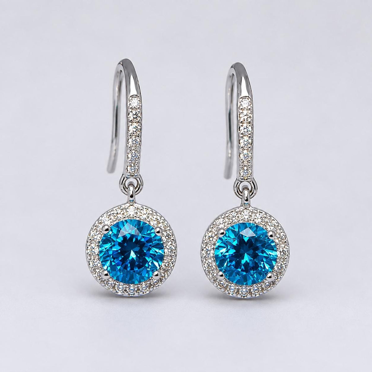 Blue Sapphire Dangle Earrings: 925 Sterling Silver, Round Cut, 1.5 Carat