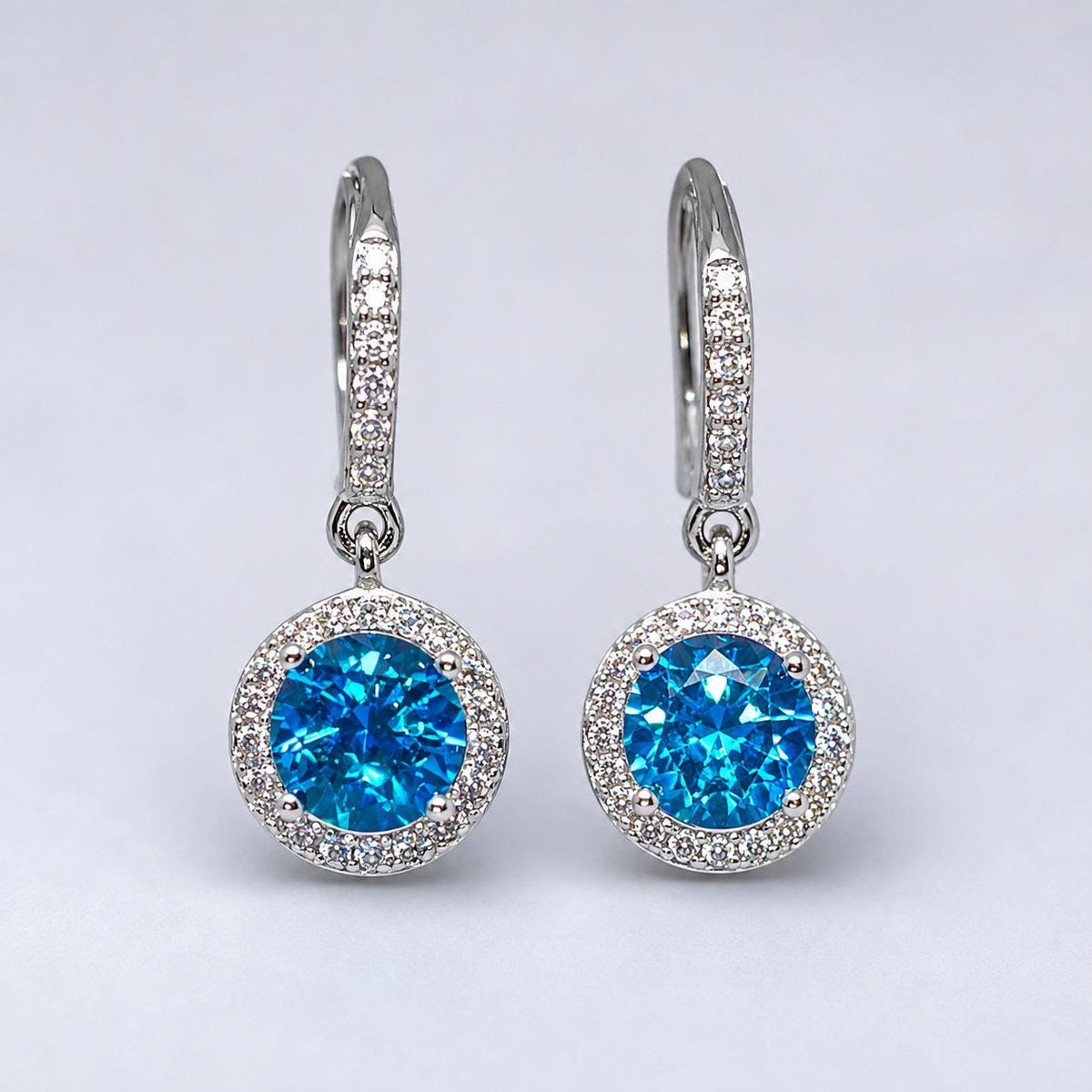 Blue Sapphire Dangle Earrings: 925 Sterling Silver, Round Cut, 1.5 Carat
