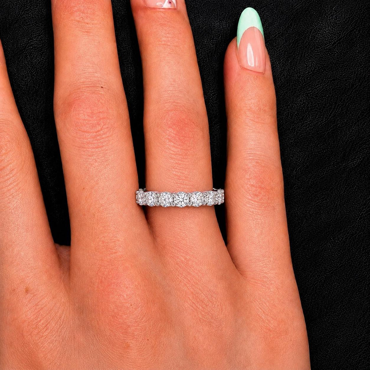 Moissanite Diamond Eternity Band Ring: 925 Sterling Silver