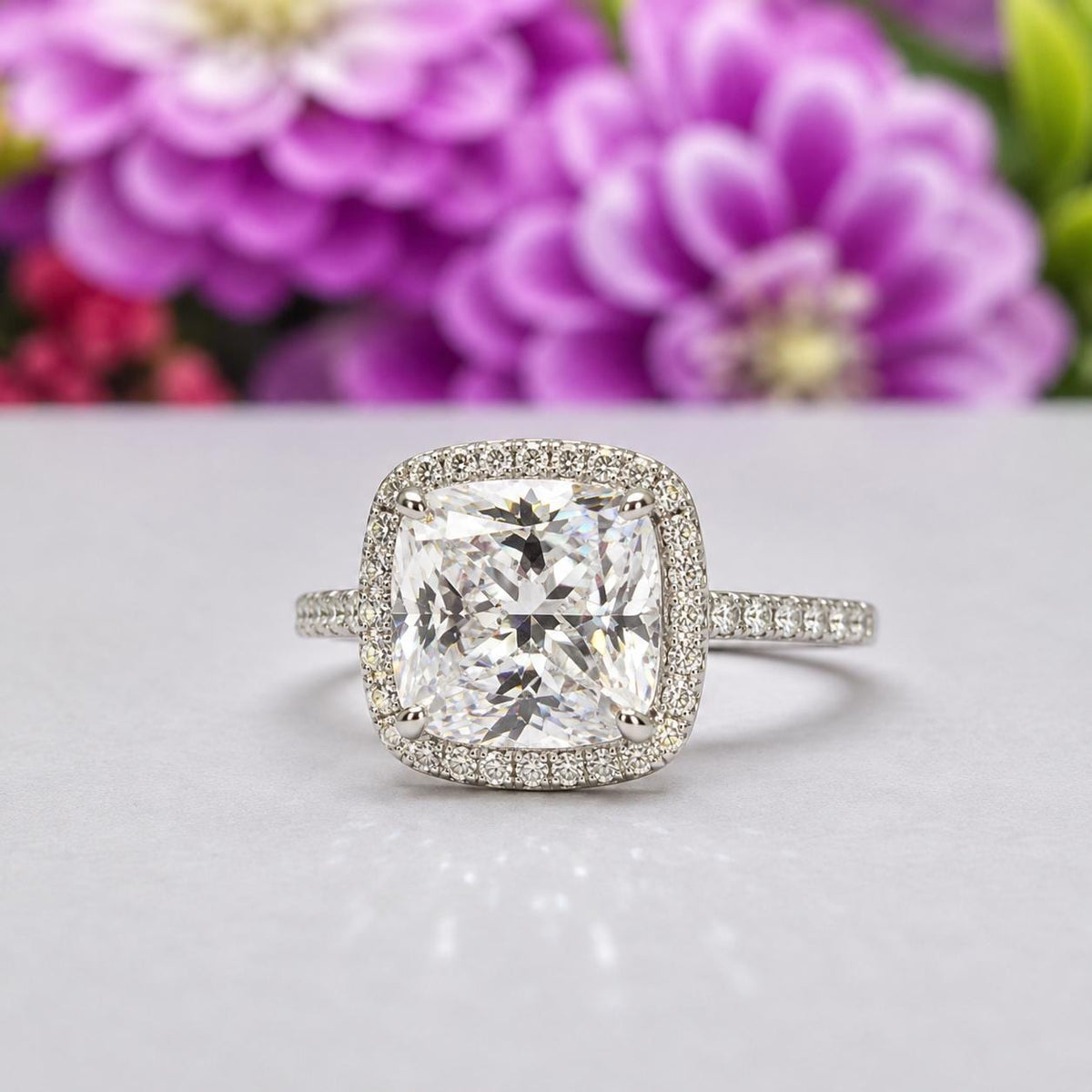 Cushion Cut 4 Ct Moissanite Engagement Ring : 925 Sterling Silver