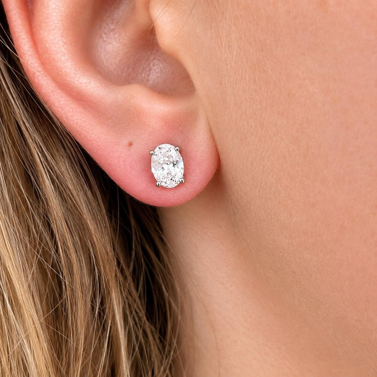 Oval Cut 1 Ct Moissanite Diamond Stud Earrings: Sterling Silver