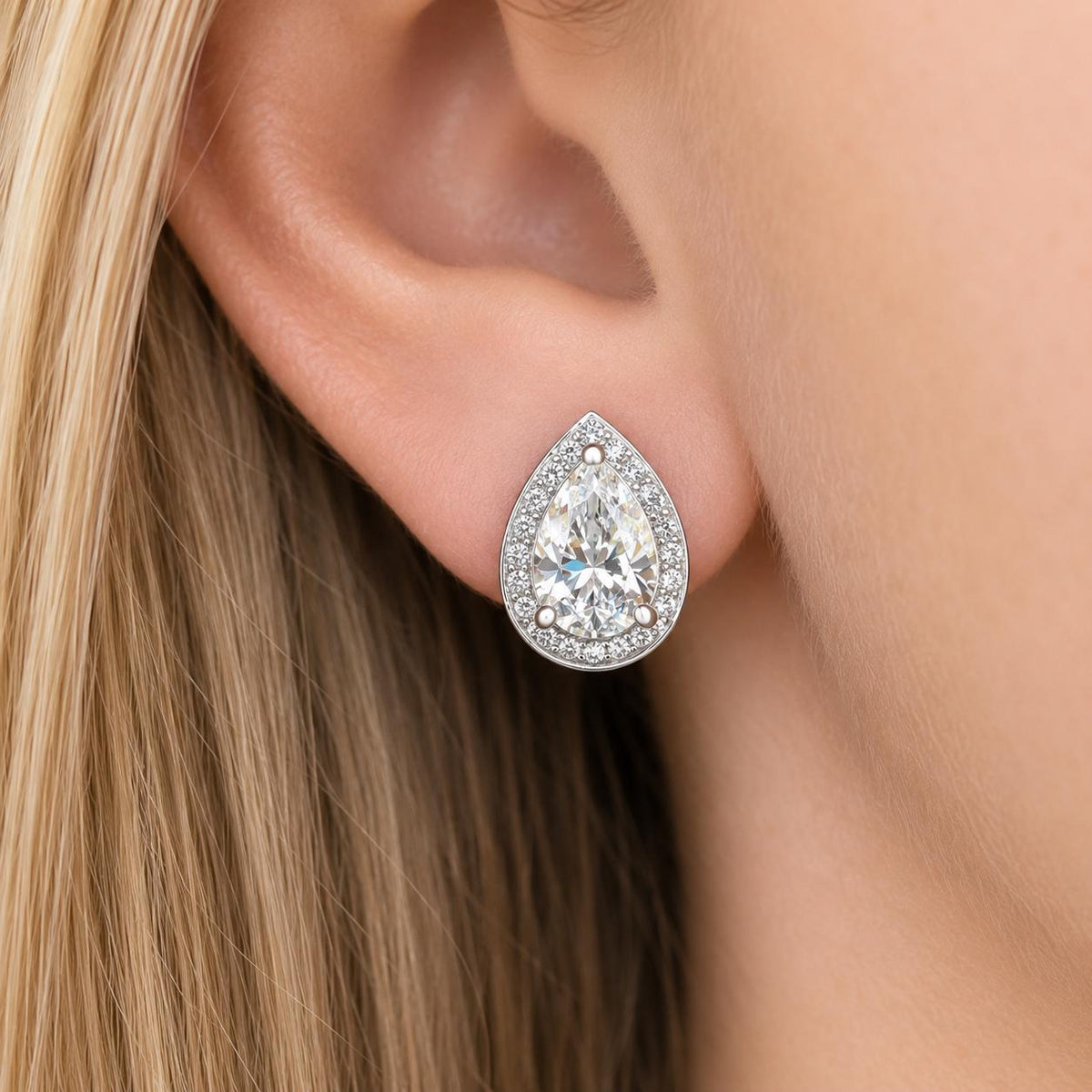 Pear Cut 1 Ct Moissanite Stud Earrings: 925 Sterling Silver