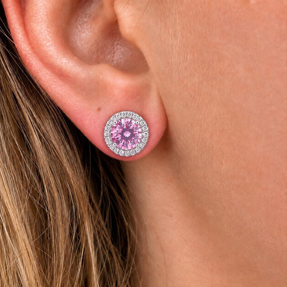 Pink Sapphire Halo 1 Ct Stud Earrings: Removable Halo, 925 Sterling Silver
